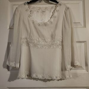 Elegant White Lace Trim Blouse